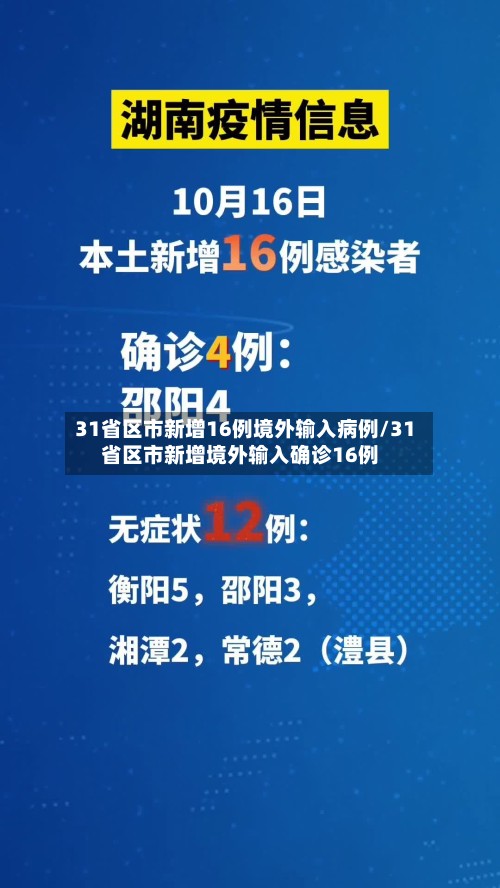 31省区市新增16例境外输入病例/31省区市新增境外输入确诊16例